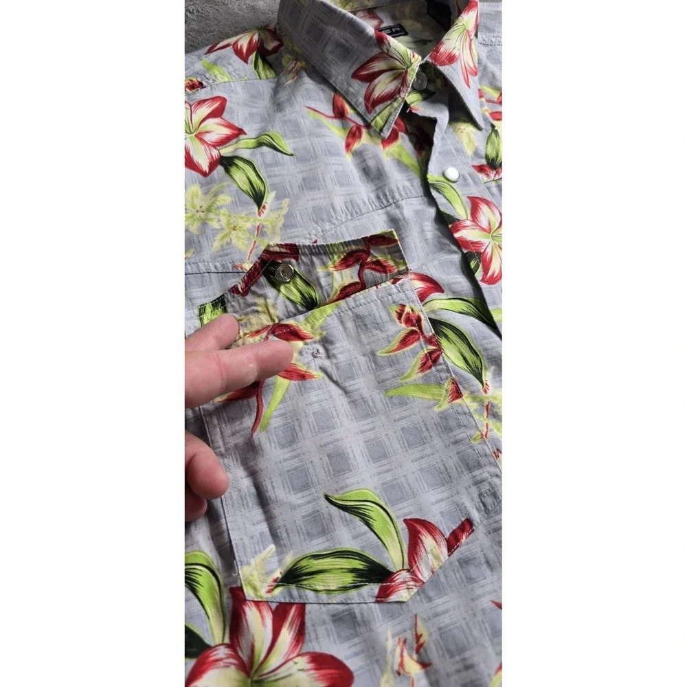 Roper Western Shirt Mens Medium Gray Floral Short Sleeve Hawiian Resort